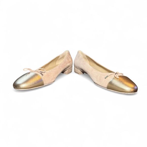 Stuart Weitzman Women’s Sleek Metallic Cap Nude Suede Toe Bow Ballet Flat 10.5 - Picture 4 of 8